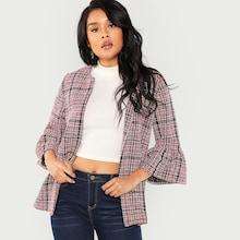 Shein Flounce Sleeve Plaid Tweed Coat