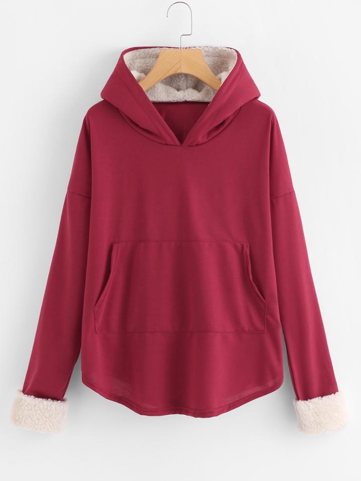 Shein Contrast Faux Shearling Hoodie