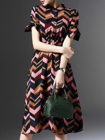 Shein Colorful Chevron Belted A-line Dress