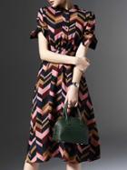 Shein Colorful Chevron Belted A-line Dress