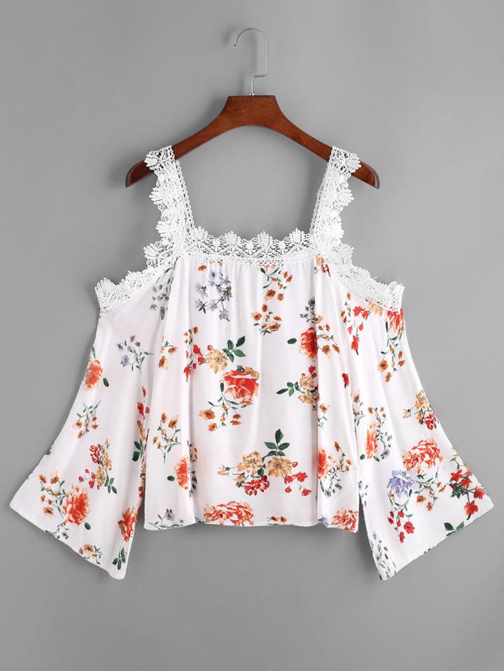 Shein Calico Print Lace Insert Top