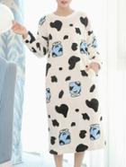 Shein Faux Fleece Cow Print Night Dress