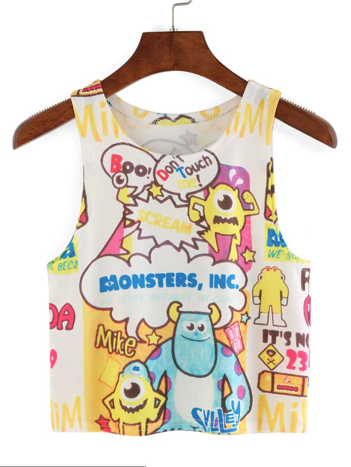 Shein Allover Cartoon Print Crop Tank Top
