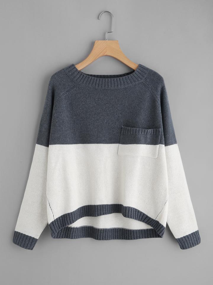 Shein Two Tone Raglan Sleeve Dip Hem Sweater