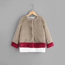 Shein Girls Button Up Color-block Teddy Coat