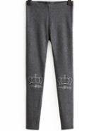 Shein Dark Grey Crown Embroidery Skinny Leggings