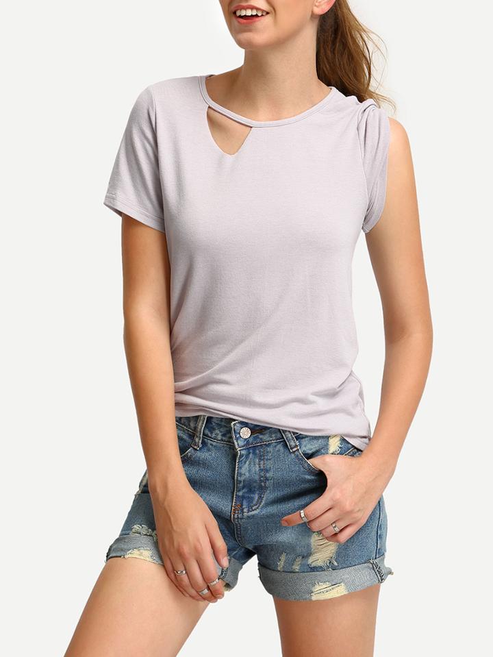 Shein Cutout Neck Grey T-shirt