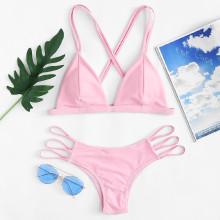 Shein Solid Strappy Bikini Set