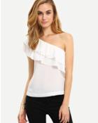 Shein White One Shoulder Ruffle Blouse