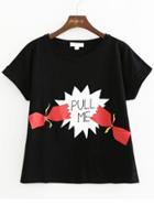 Shein Black Printed Roll Cuff T-shirt