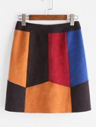 Shein Color Block Suede Paneled Skirt