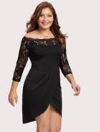 Shein Floral Lace Sleeve Tulip Wrap Dress