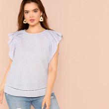 Shein Plus Raglan Ruffle Sleeve Striped Blouse