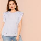 Shein Plus Raglan Ruffle Sleeve Striped Blouse