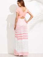Shein Pink Striped Scoop Neck Cut Out Dress