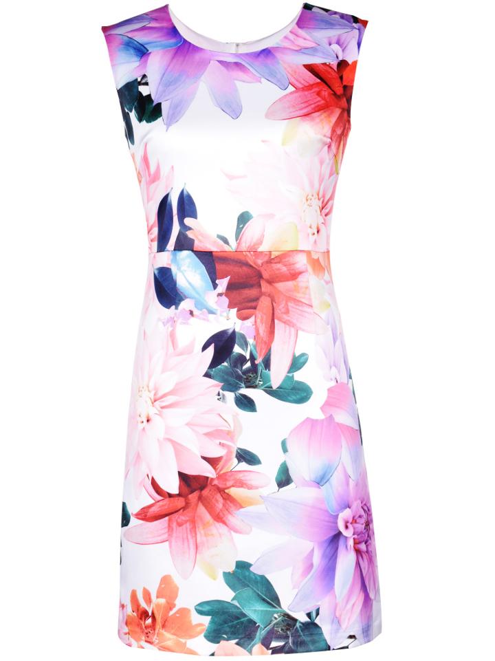 Shein White Flowers Print Sheath Dress