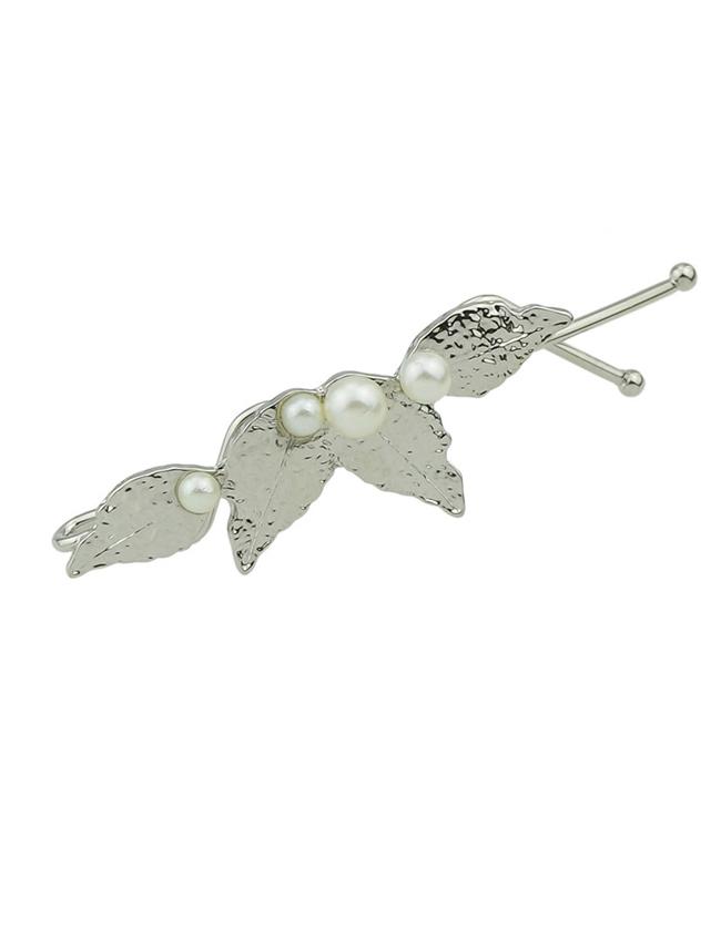 Shein Silver Plated Pearl Leaf Shape Hair Clips