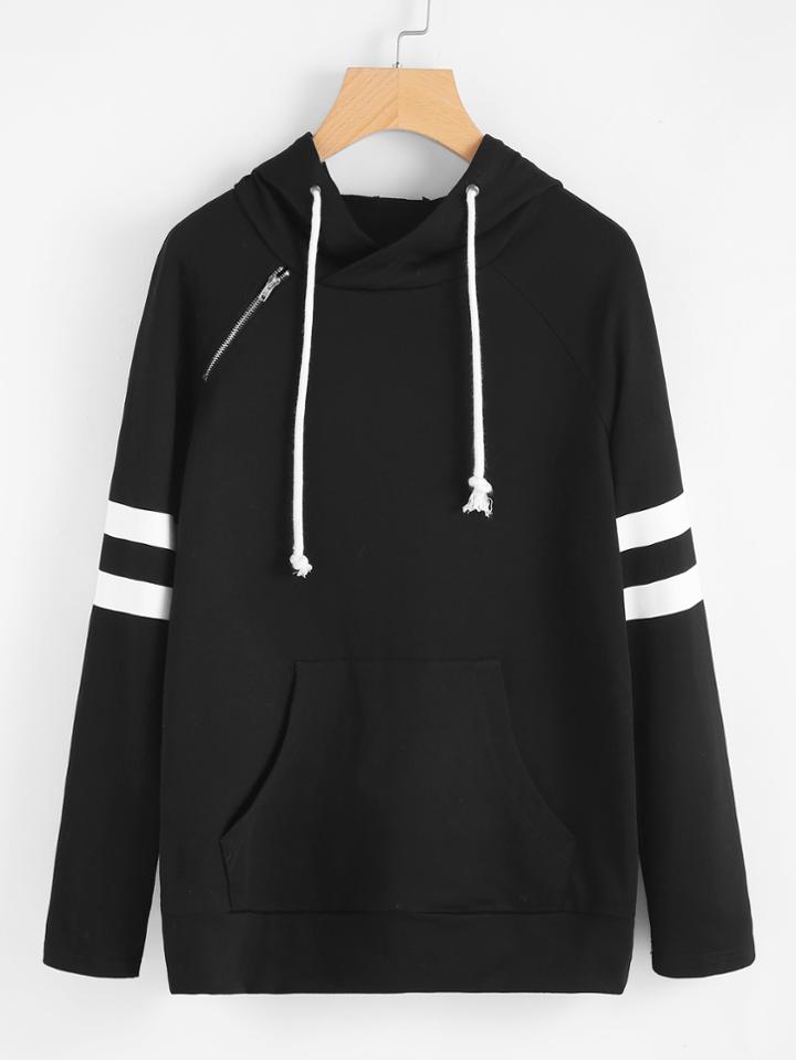 Shein Zipper Detail Kangaroo Pocket Front Varsity Hoodie