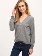 Shein V Neckline Zipper Front Tee