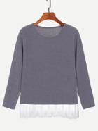 Shein Grey Ribbed Contrast Lace Hem T-shirt