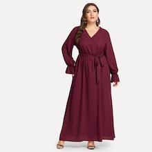 Shein Plus Solid Belted V Neck Dress