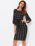 Shein Tie Waist Grid Peplum Dress