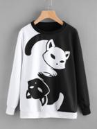 Shein Contrast Cat Print Pullover