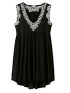 Shein Black Deep V Neck Embroidery Dress With Strap