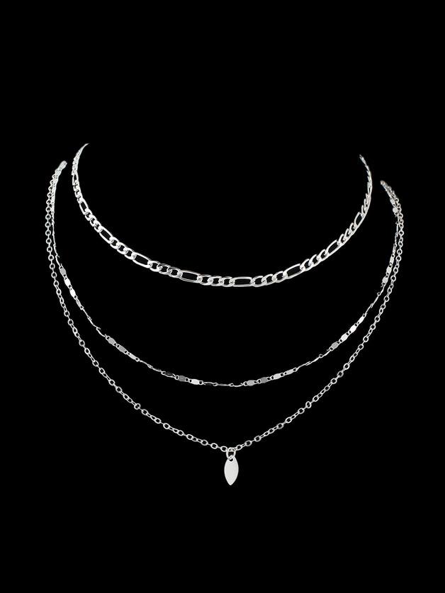 Shein Silver 2pcs/set Multi Layer Chain Maxi Chain Necklace