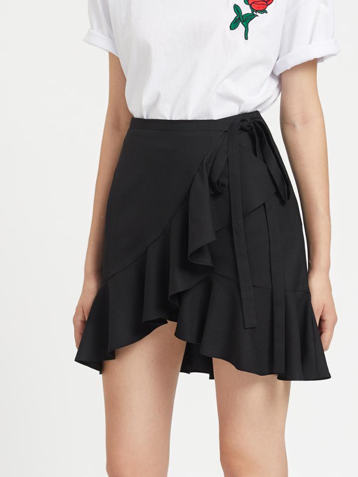 Shein Self Tie Frill Trim Overlap Skort