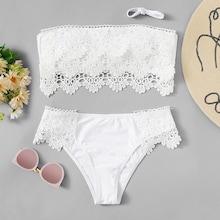 Shein Lace Panel Tie Back Bandeau Bikini Set