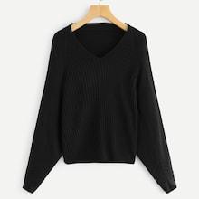 Shein Solid Raglan Sleeve V-neck Jumper