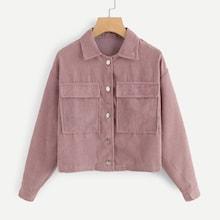 Shein Pocket Decoration Solid Collar Corduroy Jacket