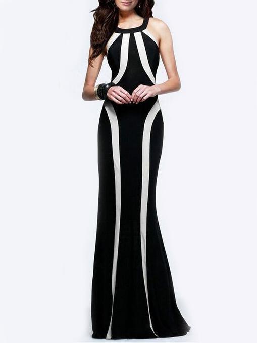 Shein Black White Halter Slim Perfect Maxi Dress