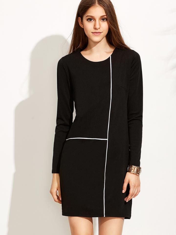 Shein Black Contrast Trim Sheath Dress