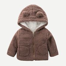 Shein Toddler Girls Letter Print Back Teddy Hooded Jacket