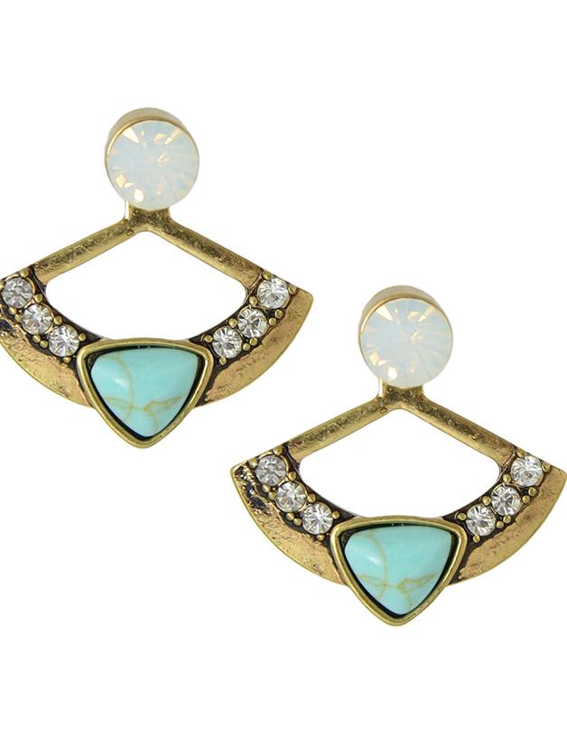 Shein Antique Gold Rhinestone Turquoise Earrings