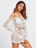 Shein Off Shoulder Scallop Trim Open Knit Cover Up