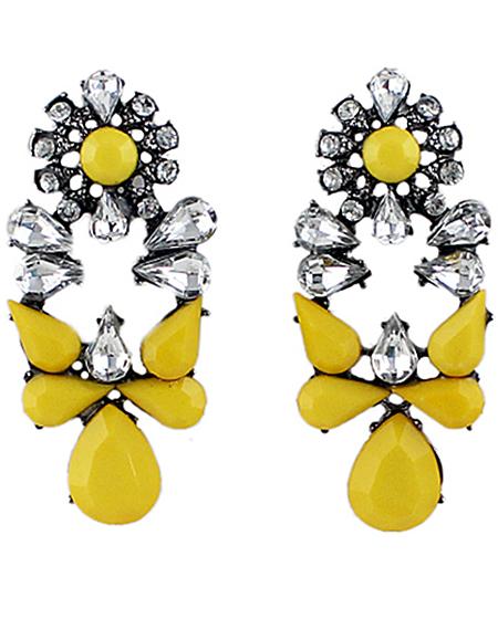 Shein Yellow White Drop Gemstone Silver Earrings
