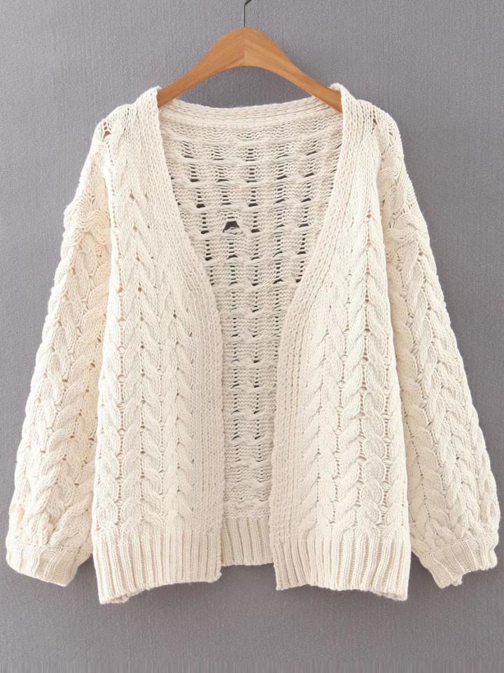 Shein White Cable Knit Loose Fit Sweater Coat