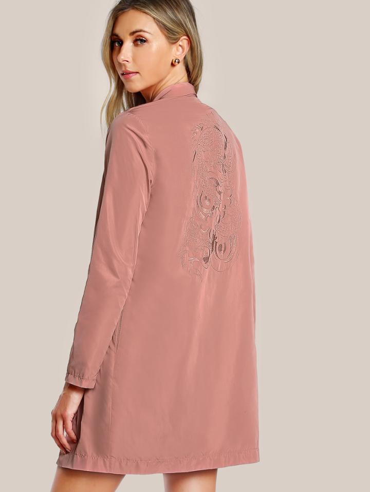 Shein Hidden Pocket Side Embroidered Duster Coat