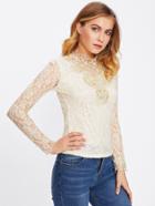 Shein Pearl Beading Lace Blouse