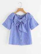 Shein Contrast Striped Bow Tie Neck Blouse