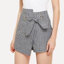 Shein Knot Front Overlap Plaid Shorts