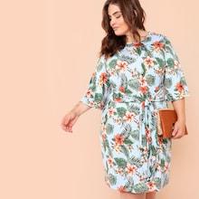Shein Plus Tropical Print Knot Front Dress
