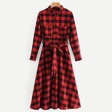 Shein Self Tie Plaid Shirt Dress