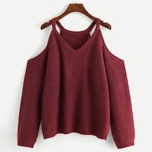 Shein Plus Open Shoulder V Neck Sweater