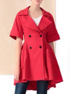 Shein Red Lapel Pockets High Low Coat