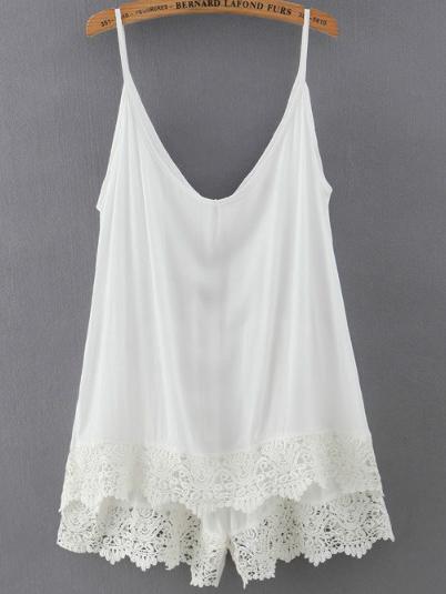 Shein White Spaghetti Strap Lace Jumpsuit