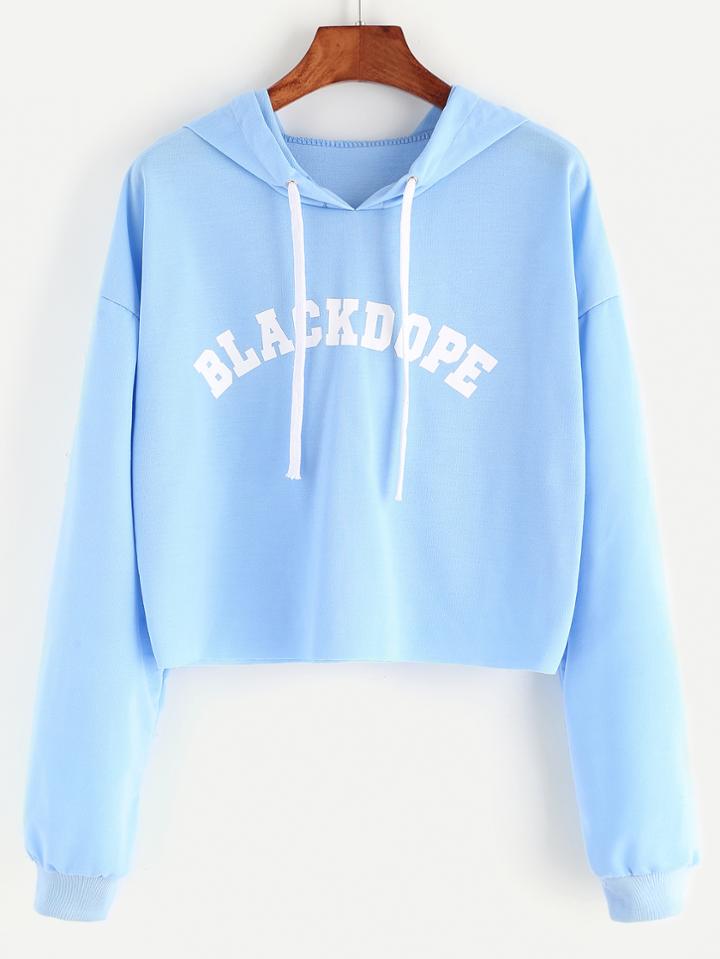 Shein Hooded Letter Print Crop Sweatshirt